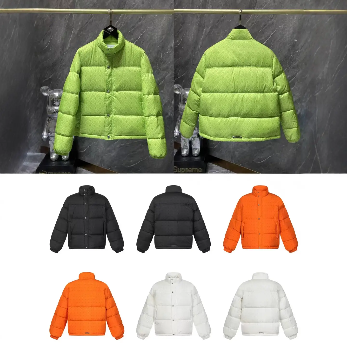 2025 New Chrome Hearts Ch Trendy Brand Dark Pattern Fluorescent Green Stand Collar down Jacket for Men and Women