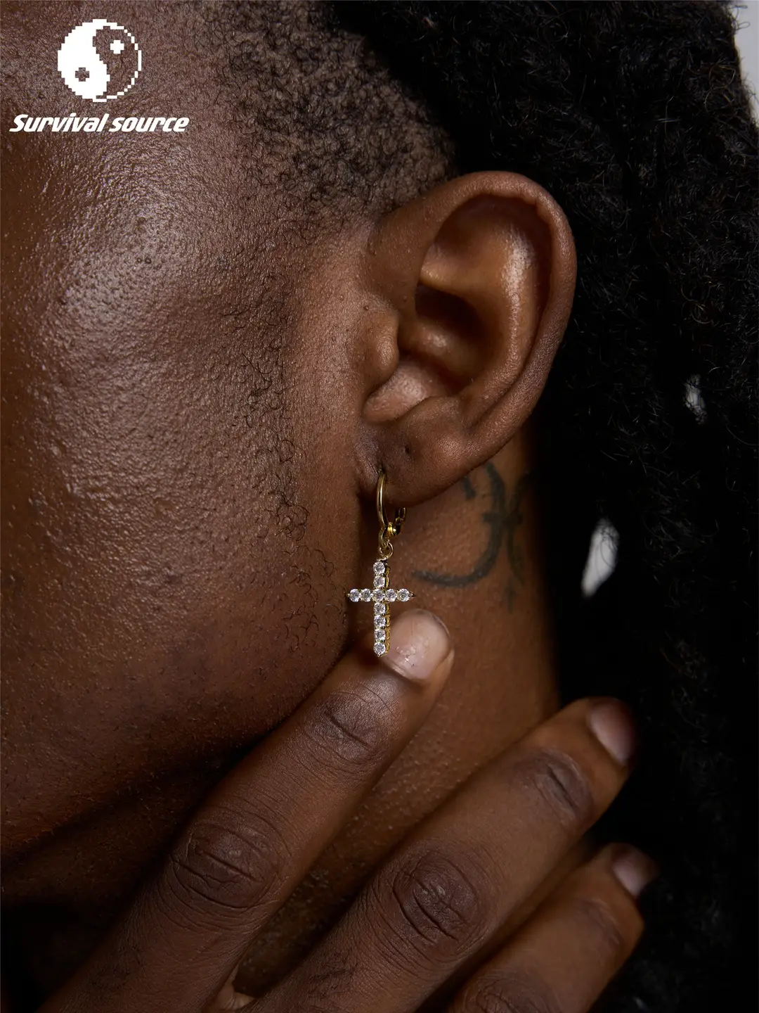 SSOURCE moissan s925 sterling silver with ring cross full diamond earrings hand set Europe and the United States trend hiphopVVS color