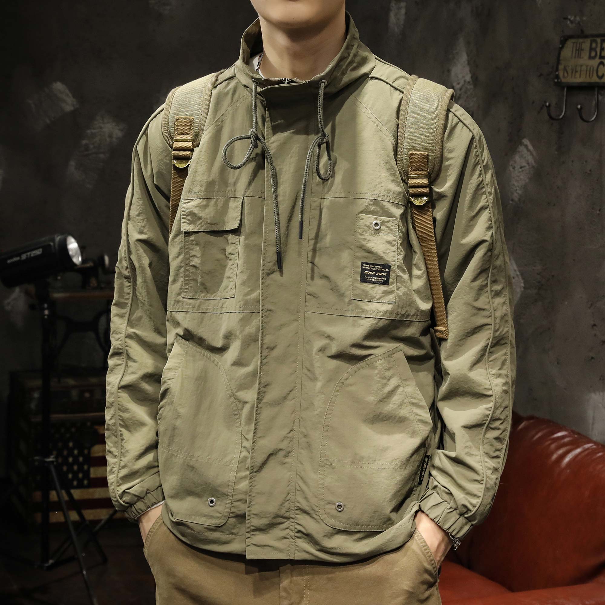 American Style Retro Lapel Tooling Jacket Jacket Men's Spring and Autumn Outdoor Mountaineering Windproof Plankton Handsome Aviator Jacket
