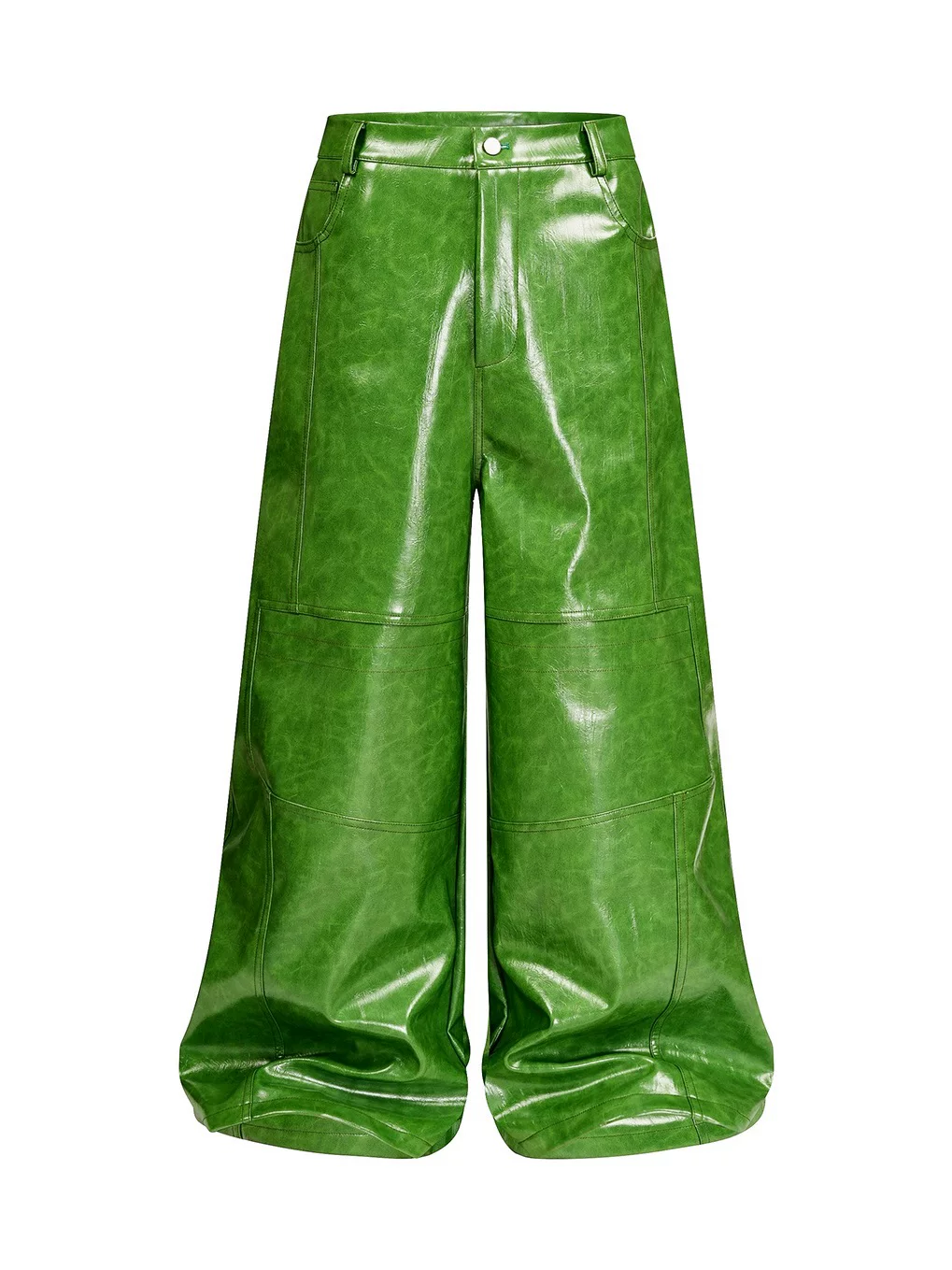 Rebel Wave【Psy.P Crispy Texture Same Style】Green Liquid Leather Pants Wide Leg Pants Baggy Pants