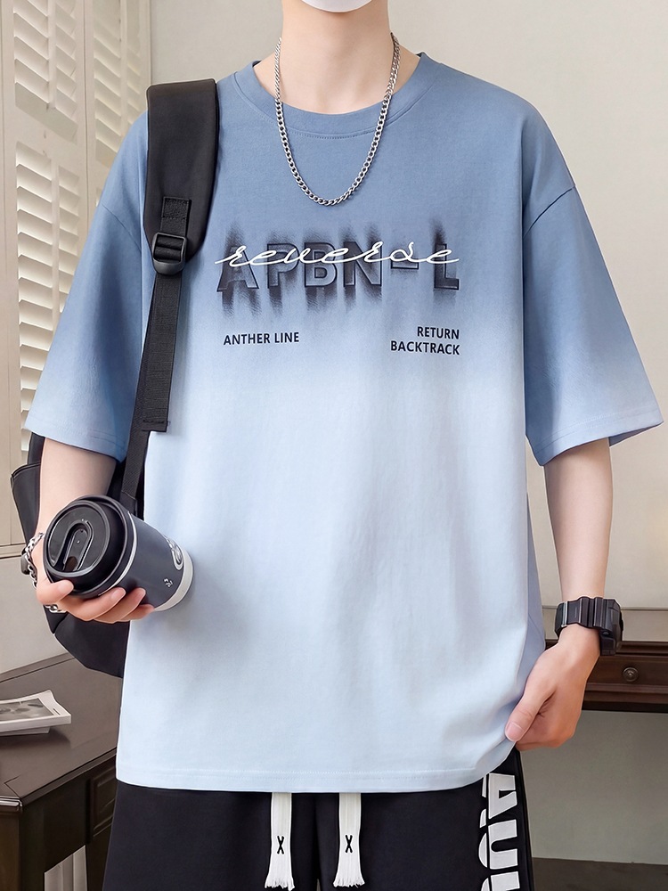 13-Year-Old Boys' Summer Trendy Brand T-Shirt, 16-Year-Old High School and Junior High School Students' Stylish Gradient Tie-Dye Short-Sleeve Shirt