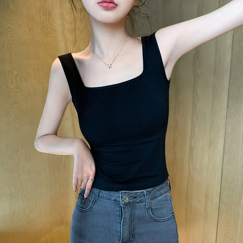 Sleeveless Top for Women, Vest That Covers Side Breasts, Slimming, Can Be Worn Inside or Outside, Square Neck T-Shirt Top, Summer Pure Cotton Vest as Base Layer