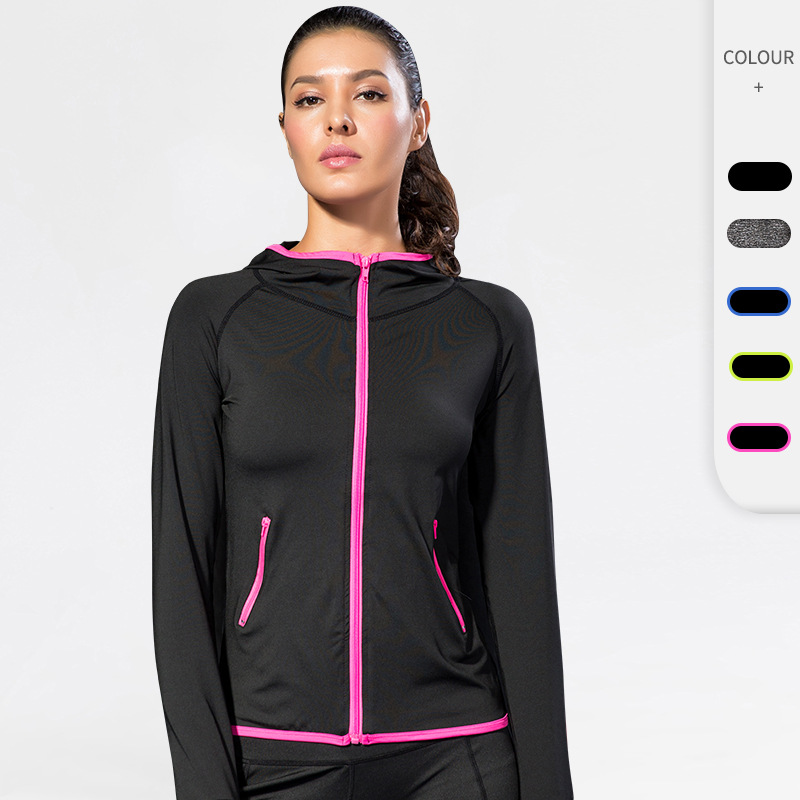 Women's Autumn and Winter Sports Outwear Fitness Yoga Training Running Color Block Zipper Hoodie Quick-Drying Jacket 8003