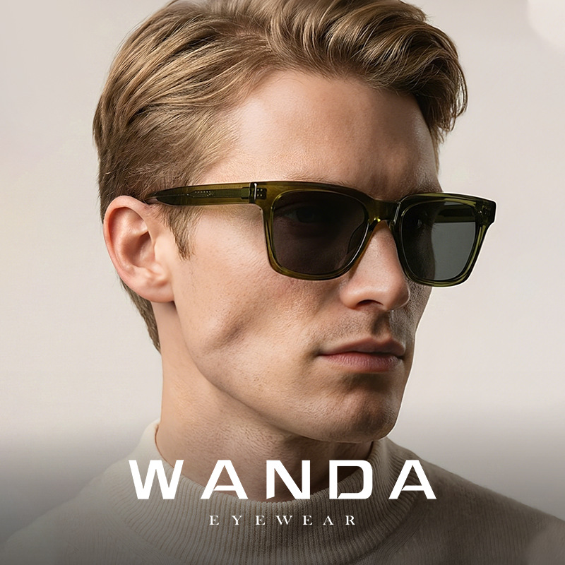 New Retro Transparent Green Frame Square Sunglasses Acetate Glasses S31248 Sunshade Glasses High-End Polarized Tr Sunglasses
