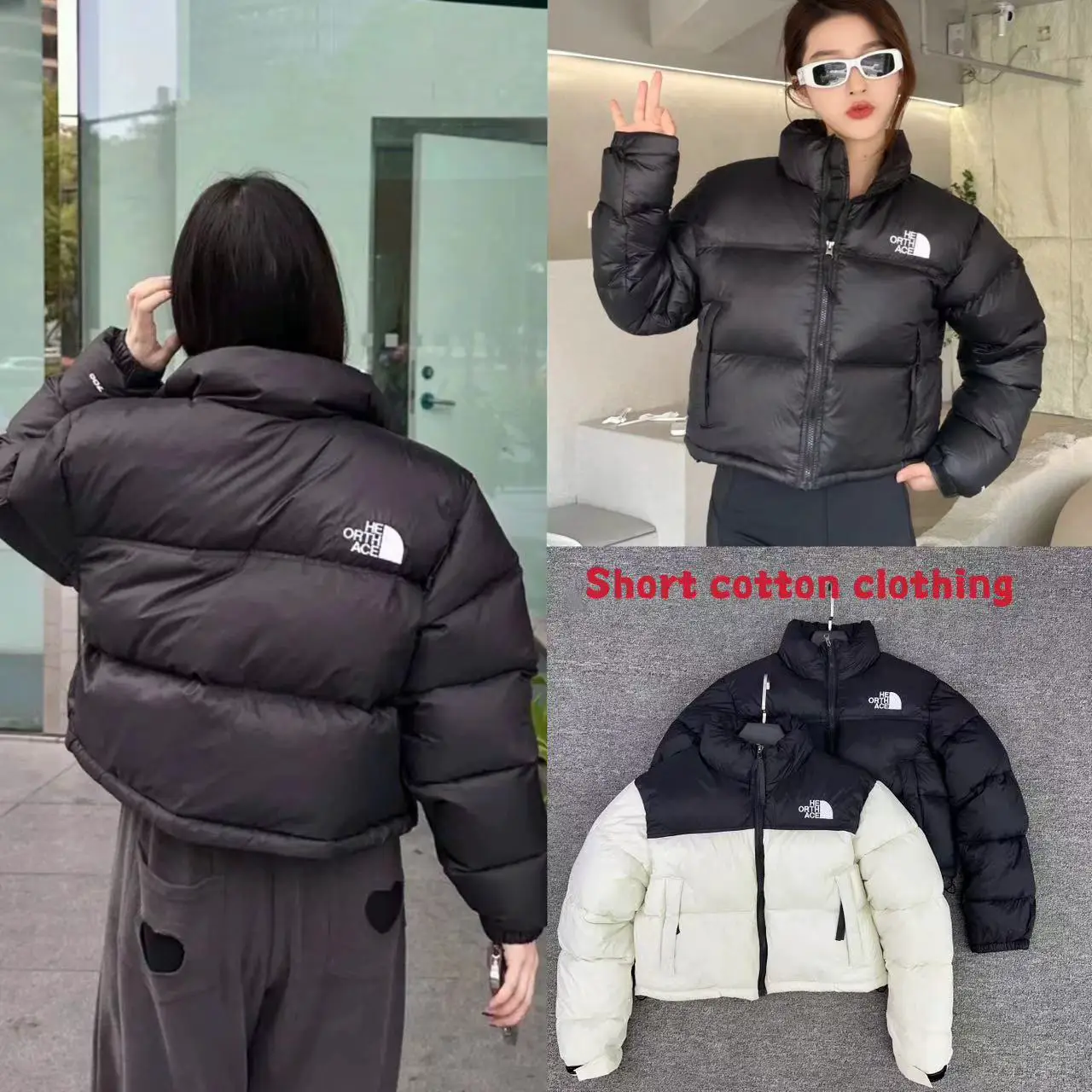 跨境外贸冬季经典短款女式羽绒棉服宽松休闲刺绣韩版开衫加厚保暖