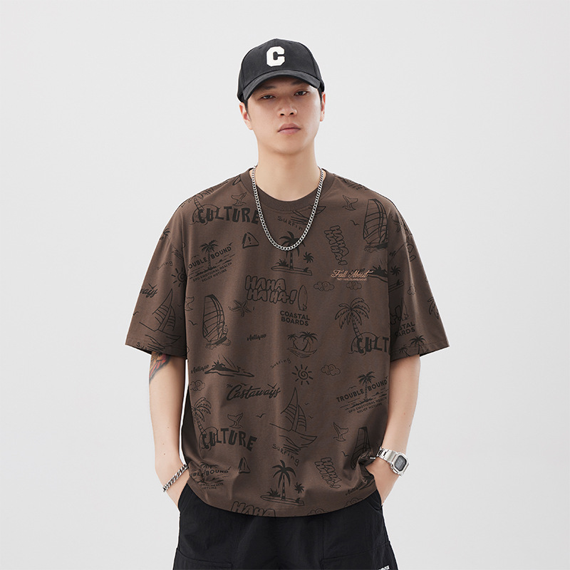 2026 Summer New Men's T-Shirt Hawaiian Loose-Fitting Cool Breathable Round-Neck Printed Quick-Dry Top for Men Trendy