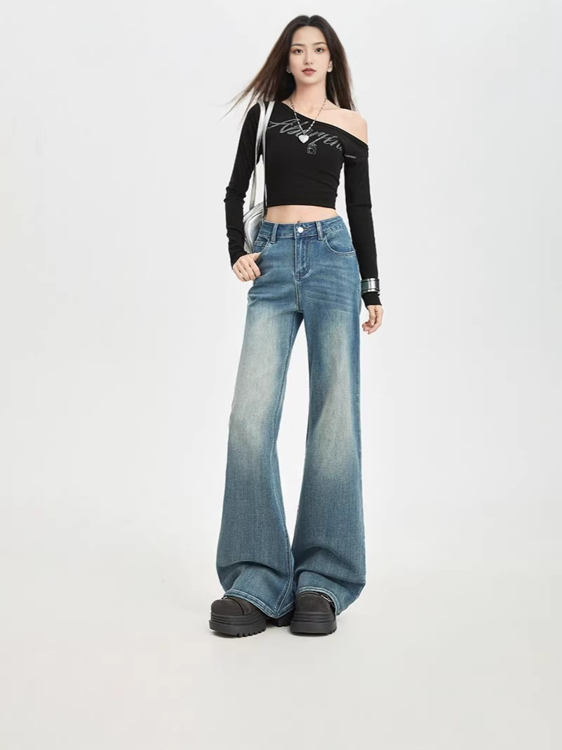 Women's Wide-Leg Flared Jeans, New Style for Petite Women, Slimming and Non-Tight-Fitting Bell-Bottom Pants