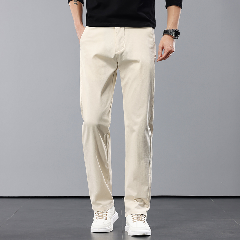 Slim-Fit Casual Pants for Men, Spring and Autumn, Off-White Ice Silk Pants, 2026 New Versatile Straight-Leg Long Pants for Young Men