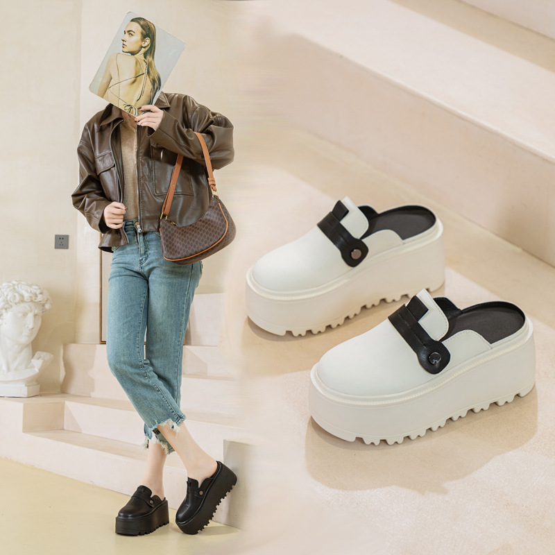 Korean Style Thick-Soled 2026 Summer New Versatile Birkenstock Shoes with 8cm Height Increase, Backless Slip-On Mules