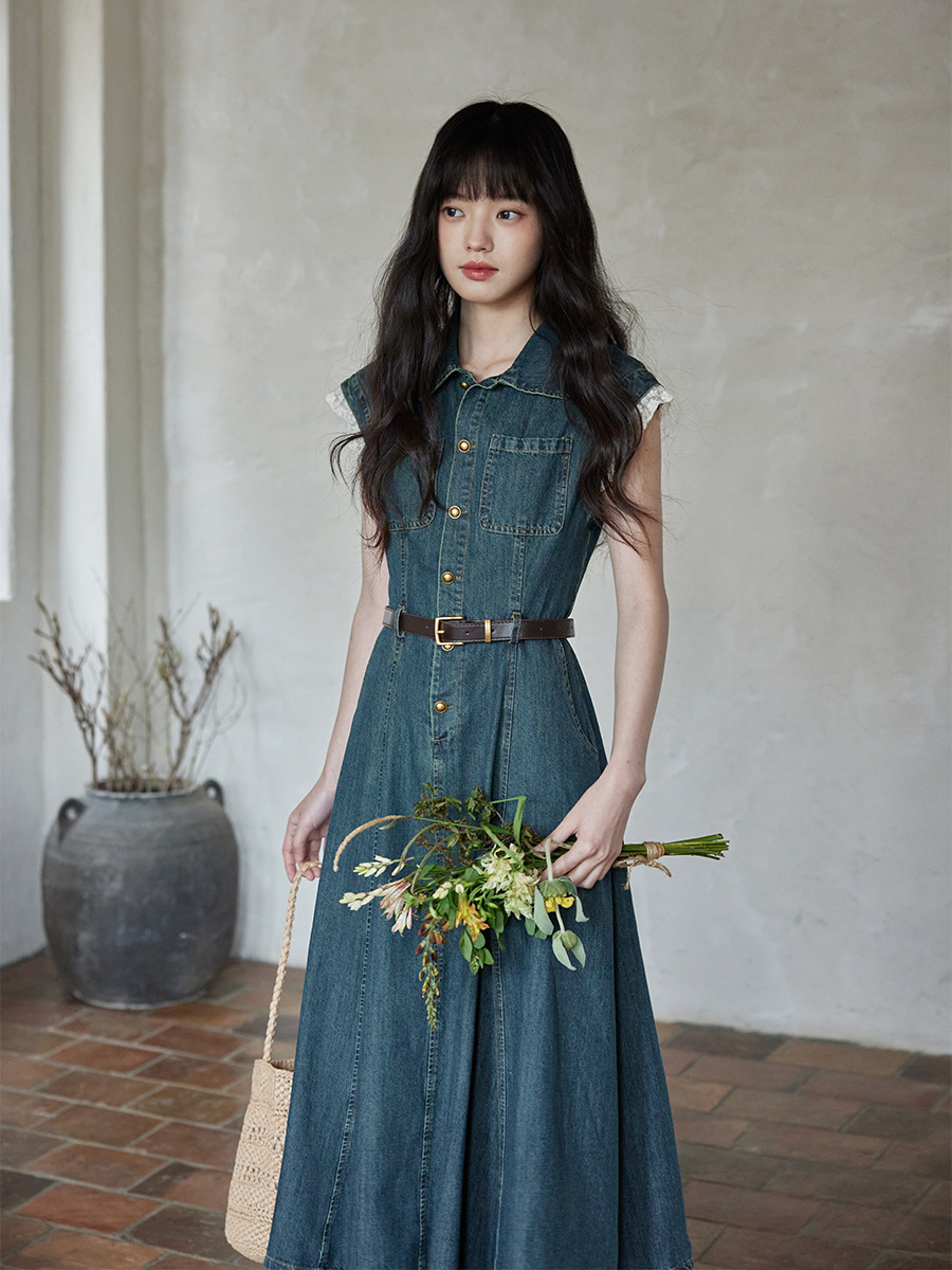 Ximeng 2025 New Summer Style Skirt Unique and Chic Niche High-End Petite Retro Denim Dress for Women
