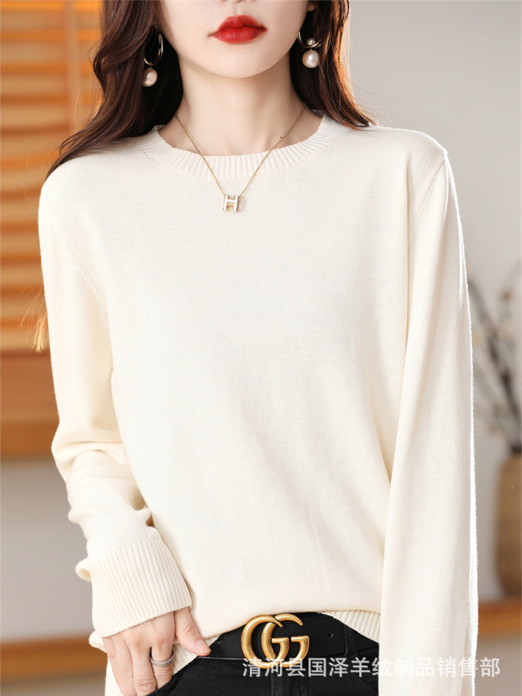 Pure cotton long-sleeved knitted bottoming shirt women's round neck pullover Korean style simple loose all-match cotton top wholesale