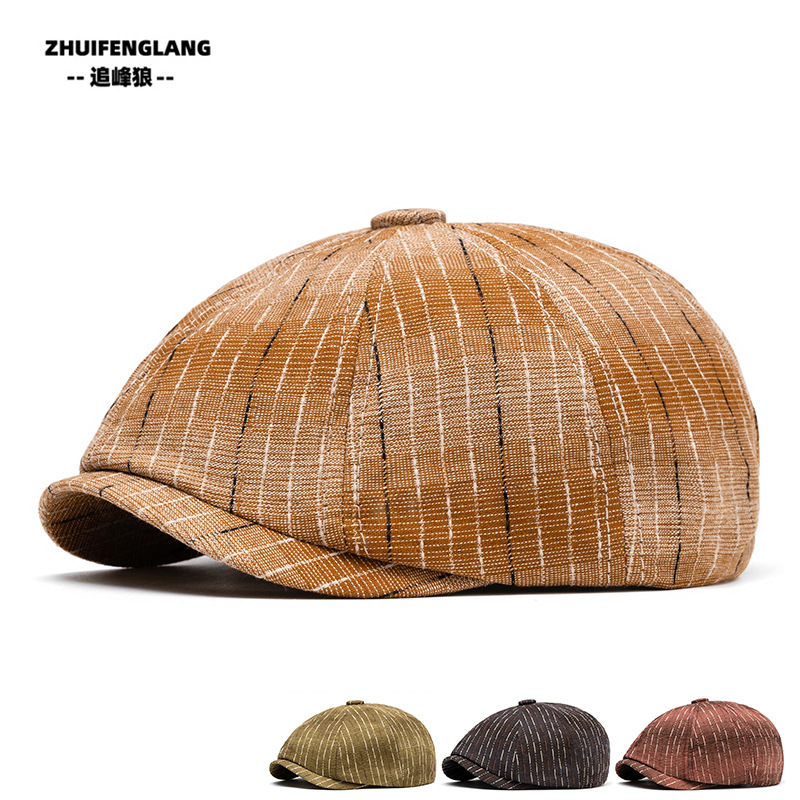 Striped men's cross-border hat sunshade octagonal cap British fashion cap beret women's casual newsboy cap tide