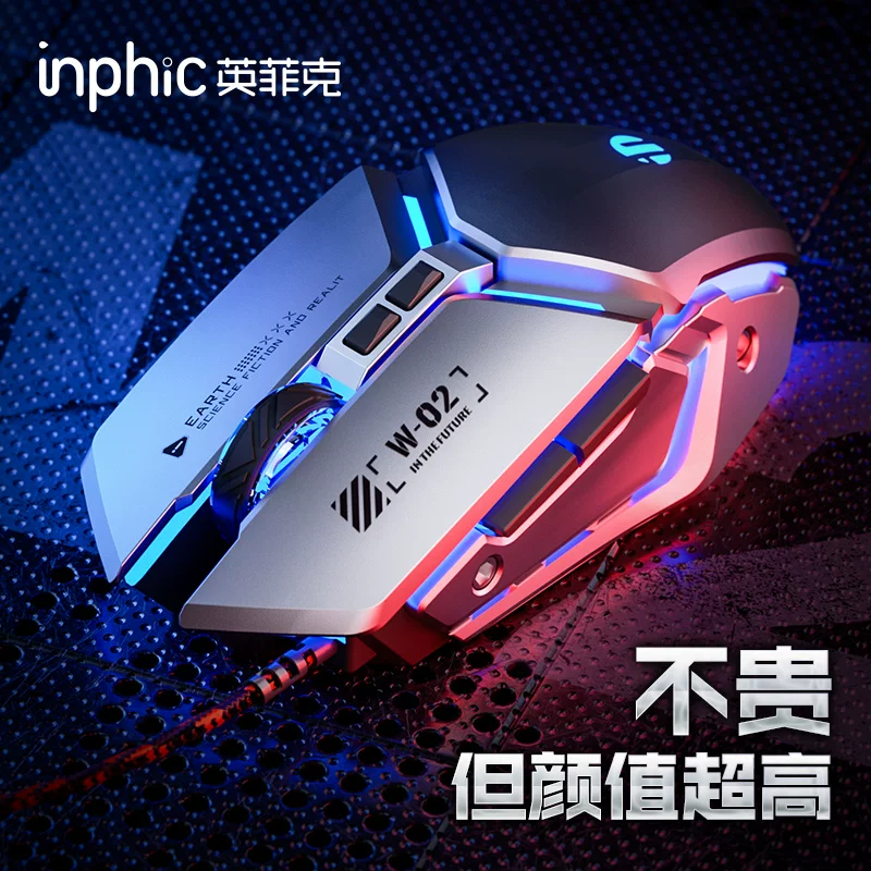 Inphic W2 Wired Mouse for Gaming Laptops, Desktops, Usb, Home Use, Internet Cafes, Silent Mechanical