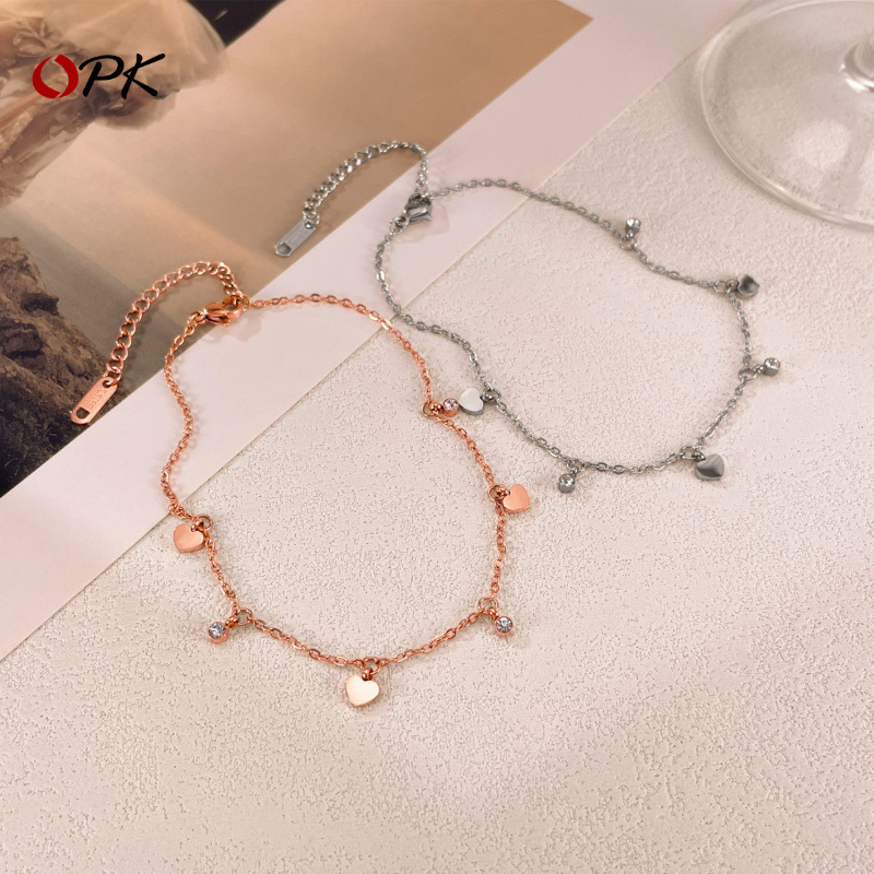 OPK European and American INS Stainless Steel Niche Design High-grade Feeling Temperament All-match Titanium Steel Love Ball Anklet Women's Accessories