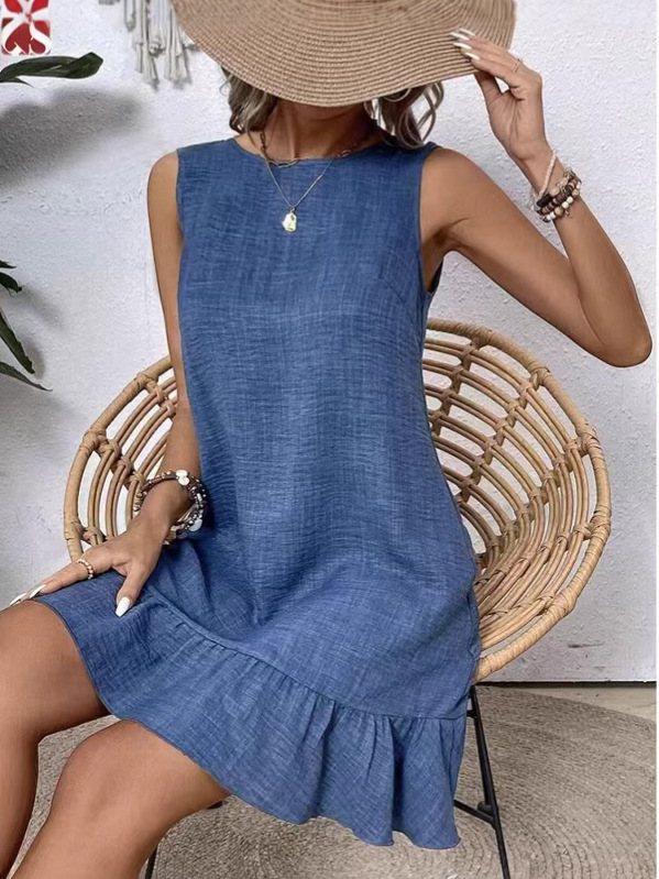 Europe and the United States cross-border Amazon foreign trade spring and summer women's sleeveless solid color casual fashion vest pocket dress