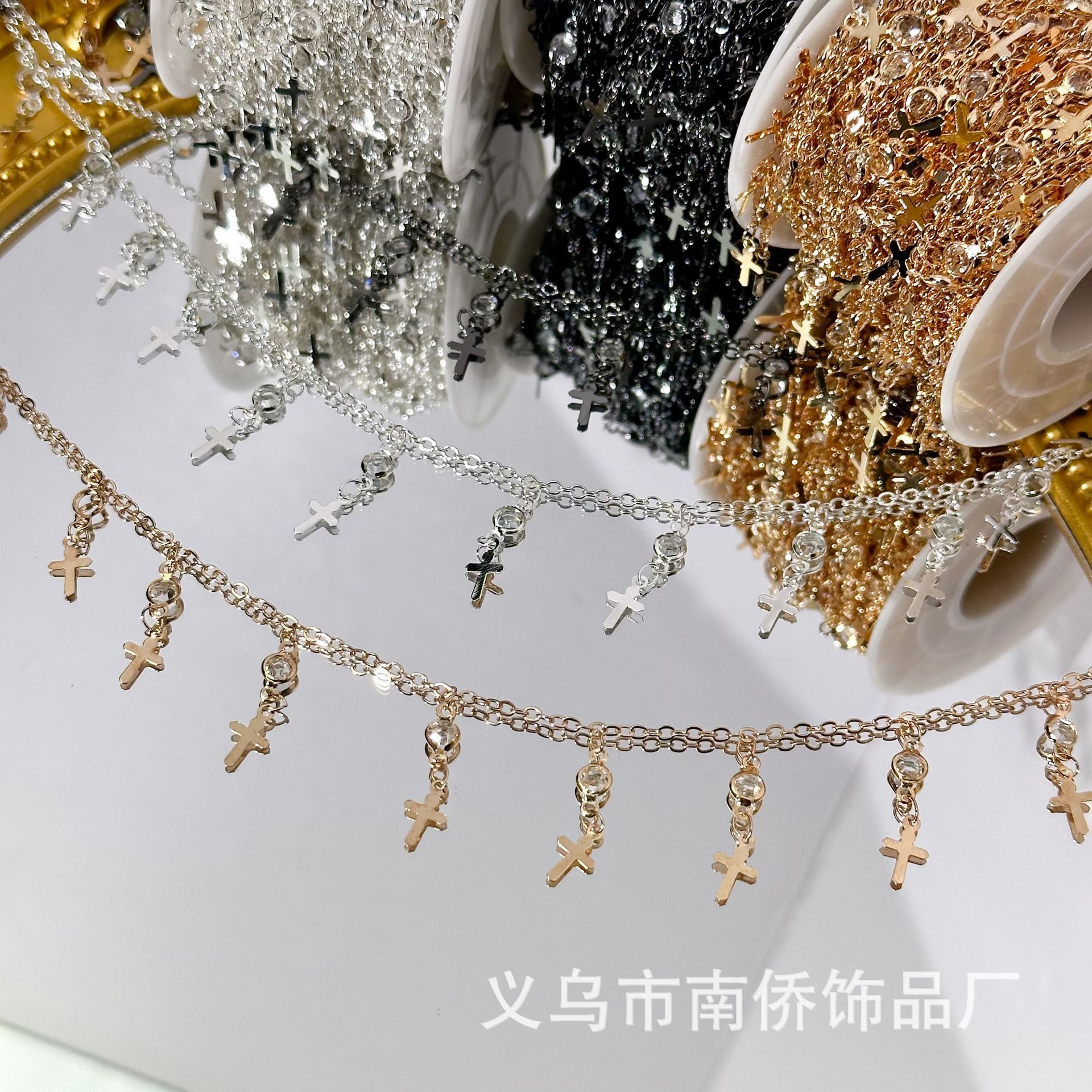DIY jewelry chain cross chain high color retention antique hair accessories tassel forehead chain face curtain ethnic headscarf material