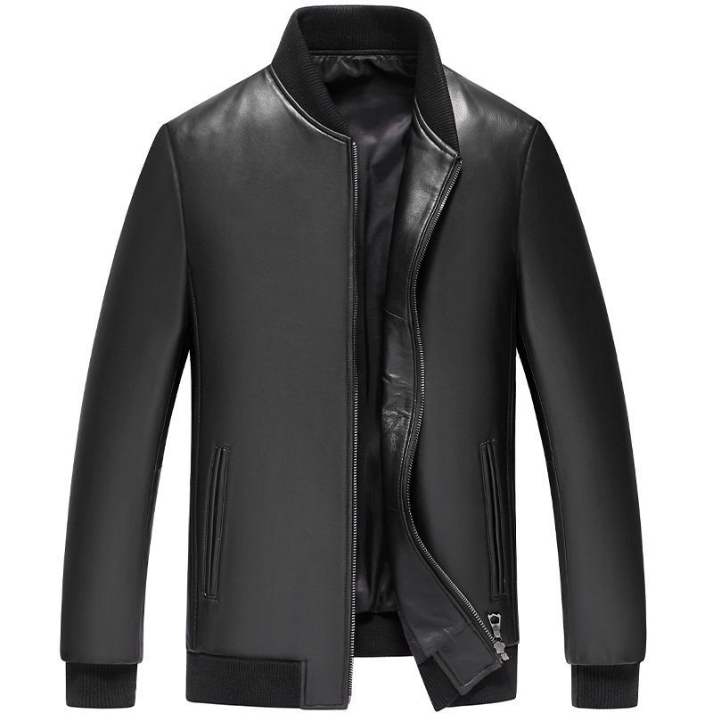 Factory Spot Haining Genuine Leather Jacket Men's Business Casual Goatskin Jacket Baseball Collar Short Motorcycle Leather Jacket