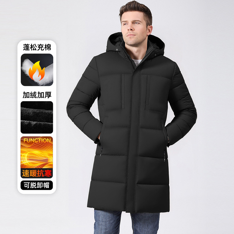 Men's Mid-Length Cotton Jacket Men's Winter Velvet Thickened Cotton Jacket Dad Winter Jacket Cross-Border Amazon