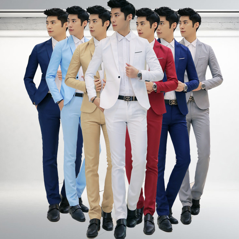 Spring and Autumn New Fashion Youth Men's Business Casual Two-piece Korean Men's Suit Set Men's Foreign Trade Wholesale