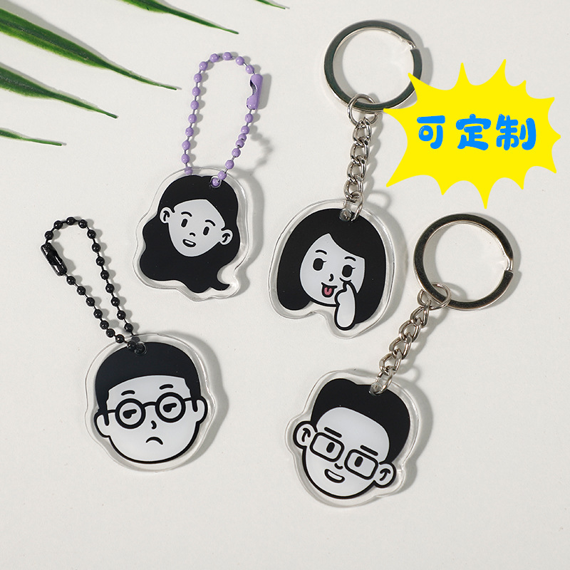 Acrylic double-sided human head keychain backpack pendant key pendant Q version cartoon character bag pendant wholesale