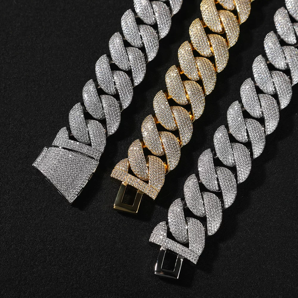 28mm wide copper set zircon Cuban chain, dense diamond hip-hop men's necklace, full diamond collarbone chain, trendy and exaggerated bracelet
