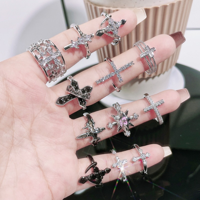 Ring women's fashion retro cross punk dark personality open ring niche ins cold wind index finger ring