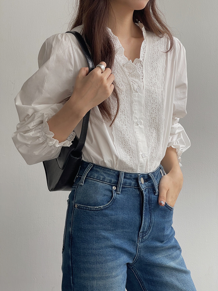 [Hot Upgrade Nandan Baiyueguang] Geming French White Shirt Women's Commuter Lace Shirt Y1626F