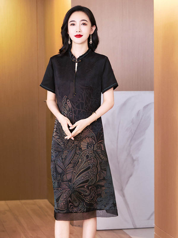 Hualuo Silk Fragrant Cloud Yarn Dress Women's Summer New Quality Mulberry Silk Elegant National Style Embroidered Mother's Skirt