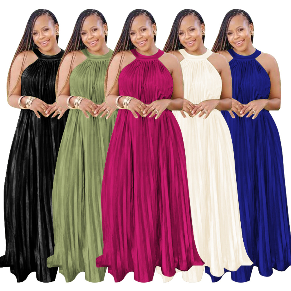 K10449 Amazon Explosions European and American Cross-border Fashion Women's Sleeveless Shoulder Silk Fold dress