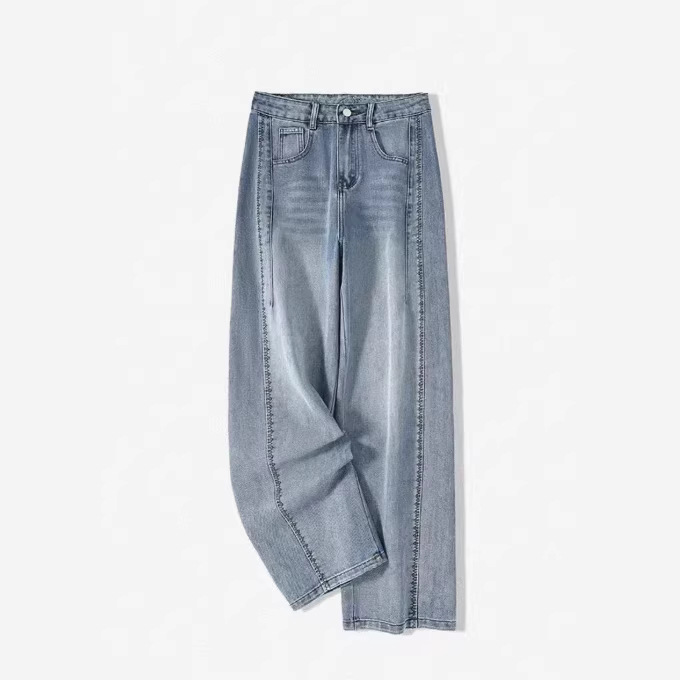 6236 # High-Waisted Wide-Leg Jacquard Jeans for Women, Spring and Autumn 2026, Loose Fit, Slimming, Retro Straight-Leg Pants