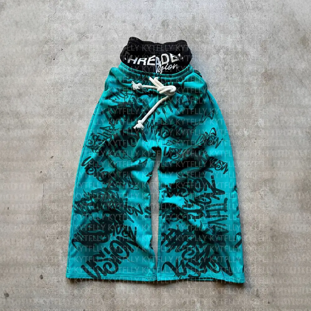 American Cross-border 2025 New Popular Printed Wide-leg Pants Fake Two-piece Teenager Hip-hop Pants