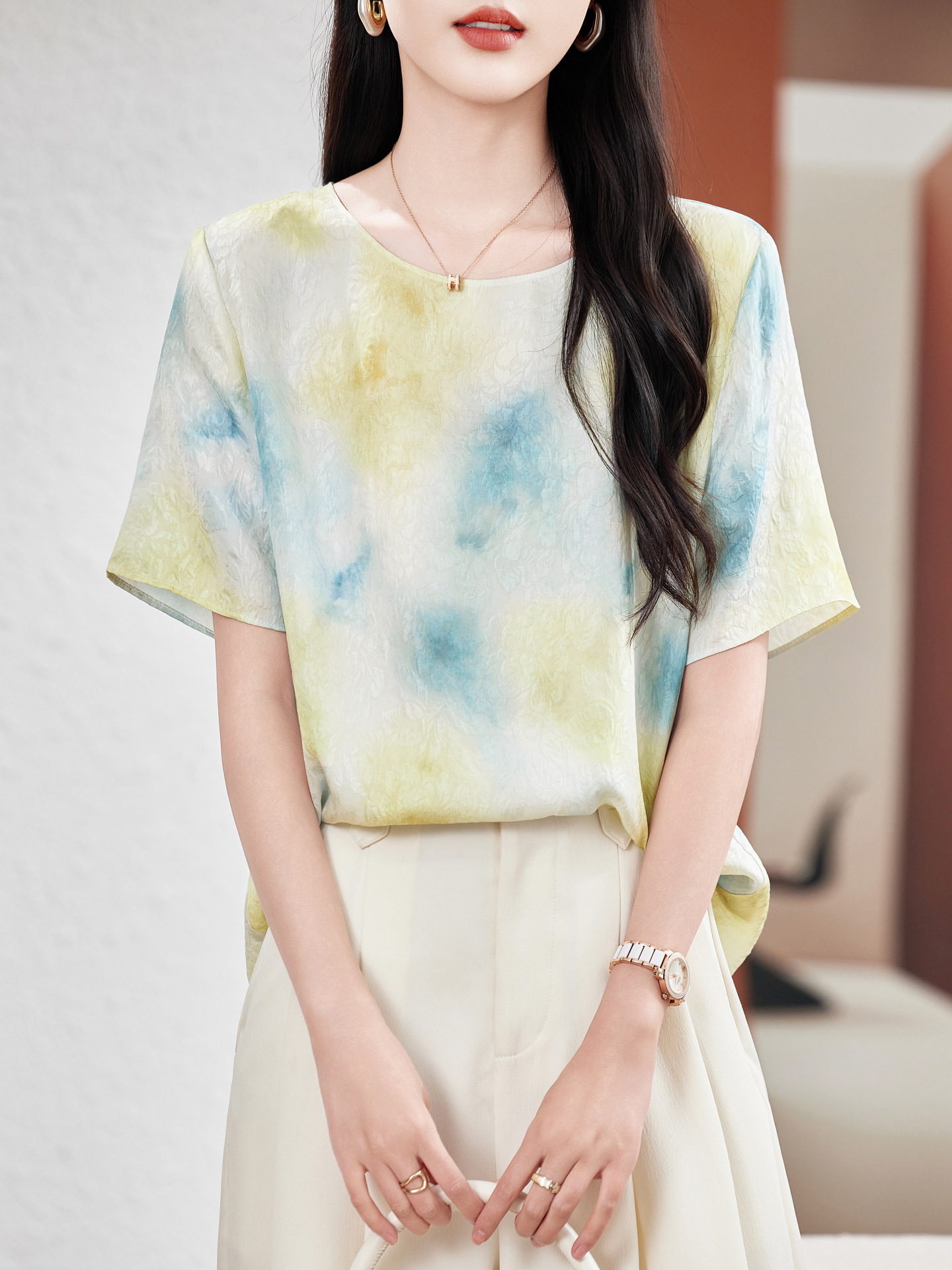 22 Momme Silk Crepe Silk Top for Women, Short Sleeve, 2026 New Summer Versatile Mulberry Silk T-Shirt Blouse