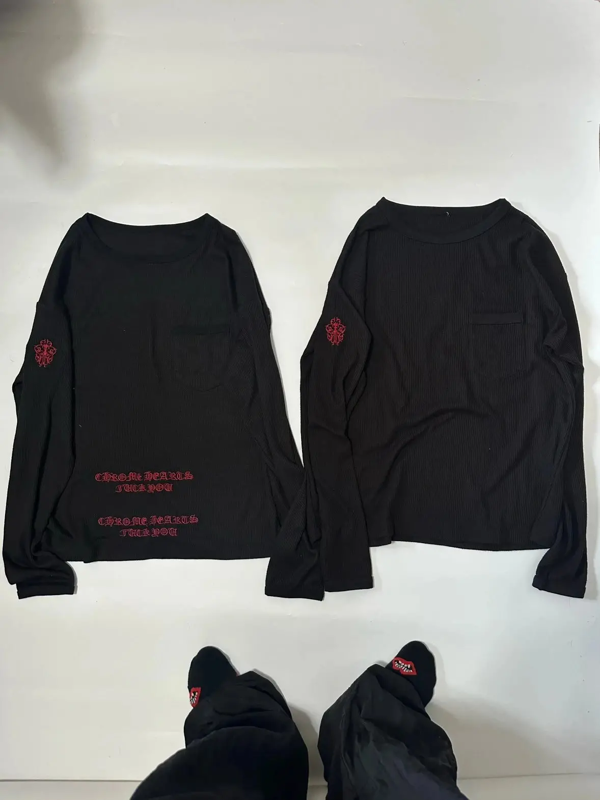 半价折扣!自主CH Fuck you宝剑藤蔓刺绣华夫格长袖 软糯舒适/通勤利器/sagging