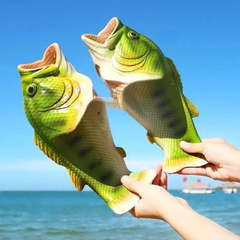 Fish slippers summer men's creative weird net red Korean trend outside the wear beach home non-slip couple social parent-child