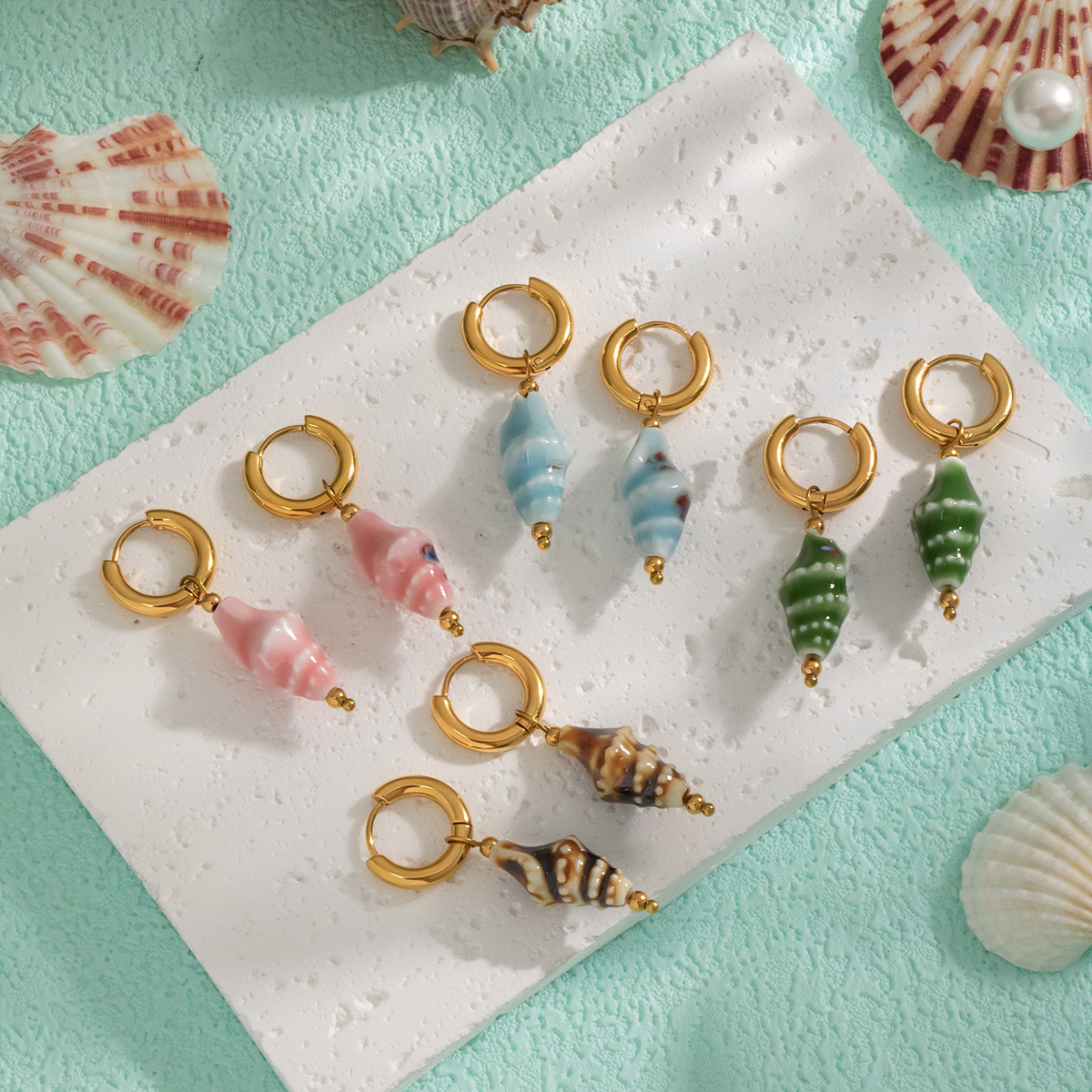 Ceramic Conch Earrings, Marine Elements, Accessible Luxury, High-End Earrings, Beach Earrings, Beach Vacation, Non-Fading and Waterproof