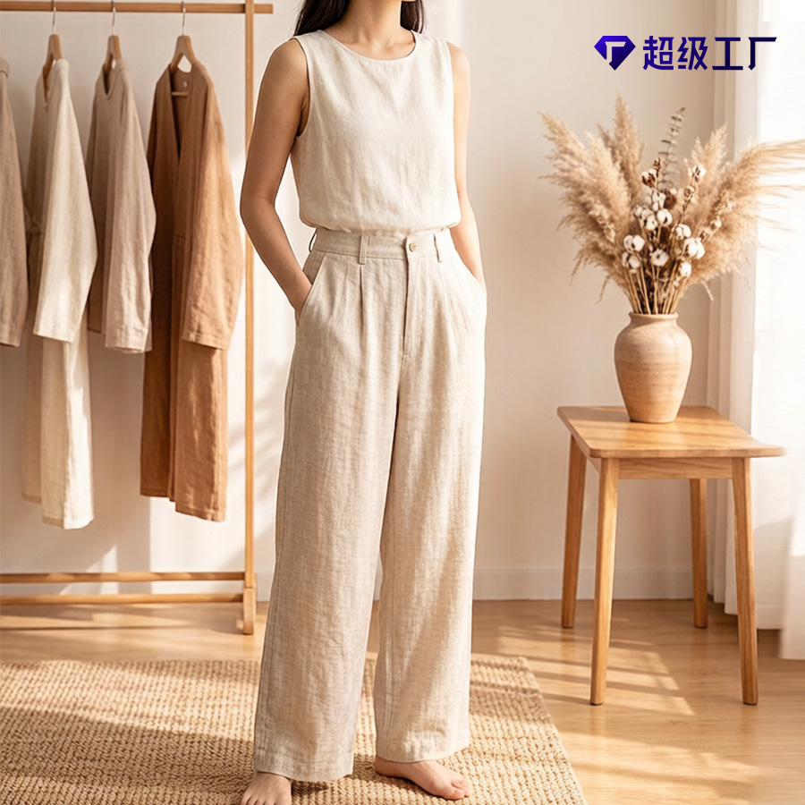26 Spring/Summer Pure Linen Women's Pants High-Waisted Wide-Leg Pants Moisture-Wicking Breathable Old Money Style Casual Full Linen Drape Pants