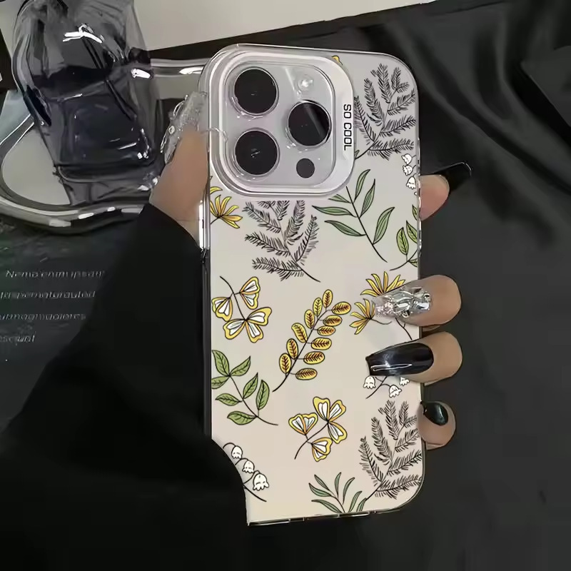 Cross-Border Fresh Leaves Iphone16Pro Mobile Phone Case 15 Laser Case 14 Apple 12 Anti-Fall 11Xsmax