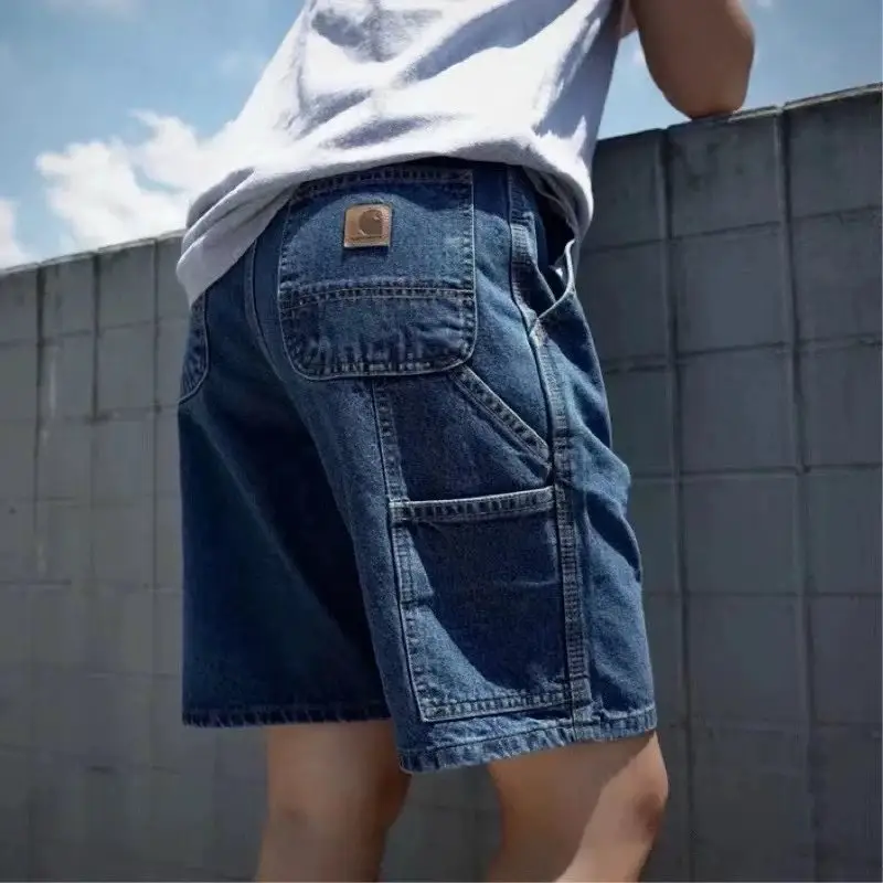 水洗黑色工装牛仔短裤