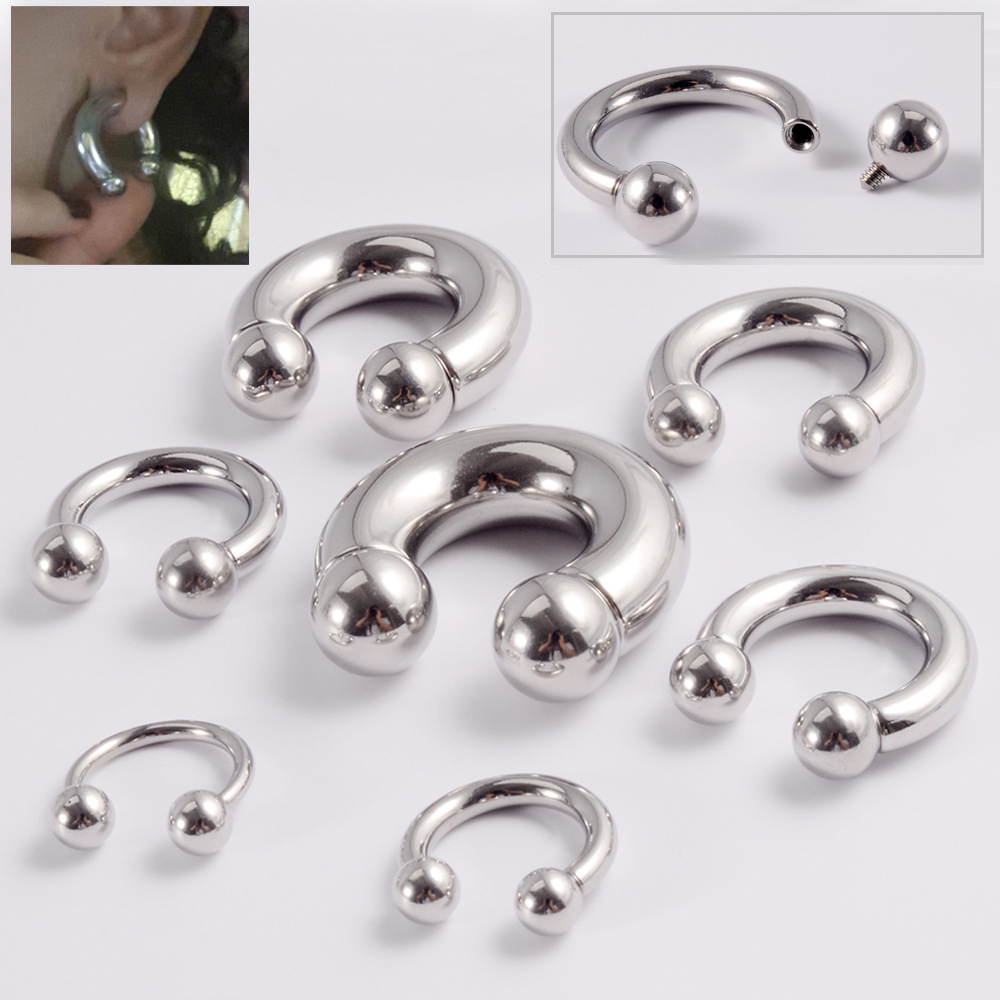 Cross-Border Stainless Steel U-Shaped Horseshoe Ring Earrings C-Shaped Large Size Internal and External Tooth Earrings Pa Vaginal Ring Nose Ring Breast Ring Auricle