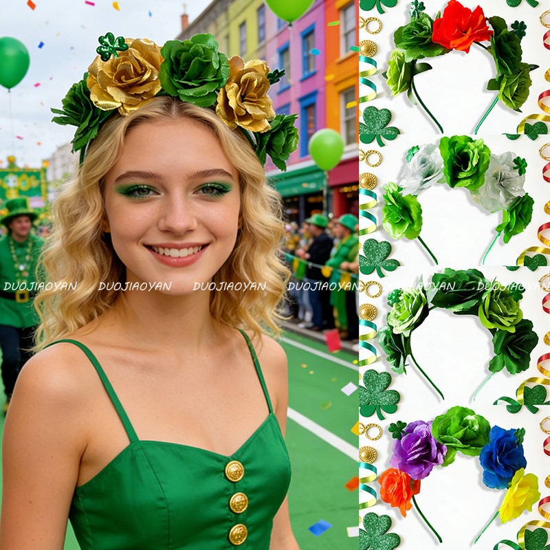 Cross-Border New St. Patrick's Flower Headband Irish Festival Clover Hair Accessory Holiday Parade Party Headwear