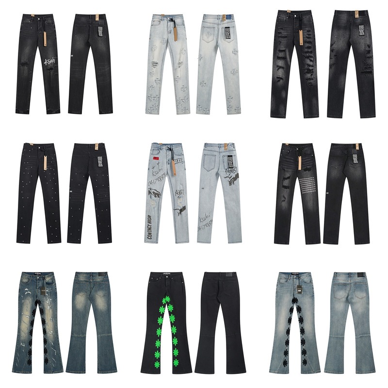 Ksubi Slim-Fit Skinny Jeans with Splash Ink Print, High Street Retro Ripped Design, Casual Unisex Flared Stretch Jeans