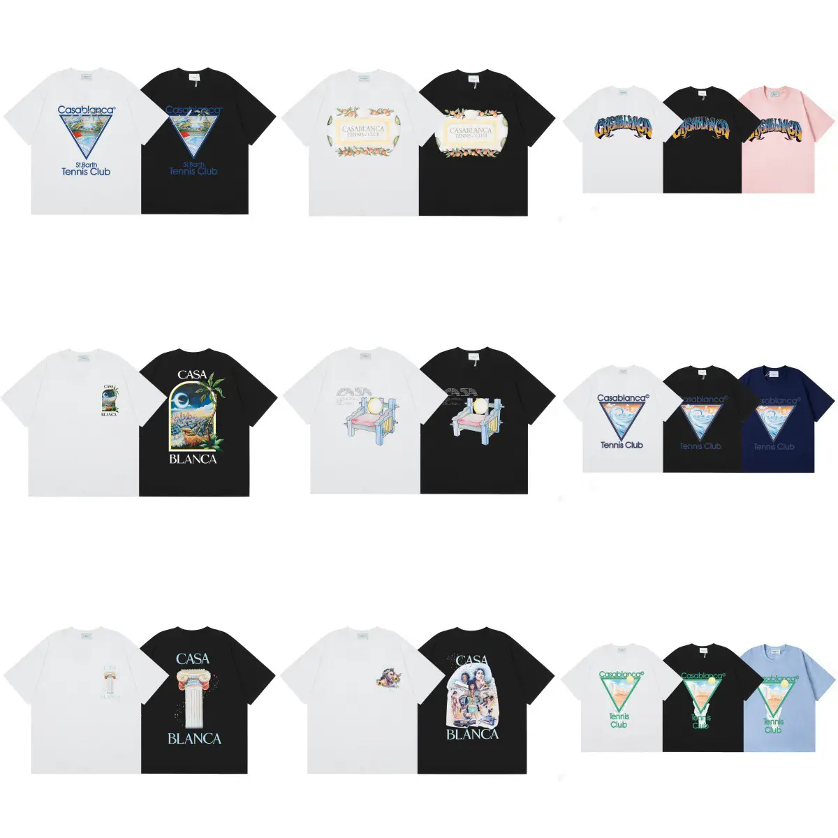 Cross-Border Casablanca Summer New Casa Summer Style Printed Men's and Women's Loose Short-Sleeved T-Shirt Trend