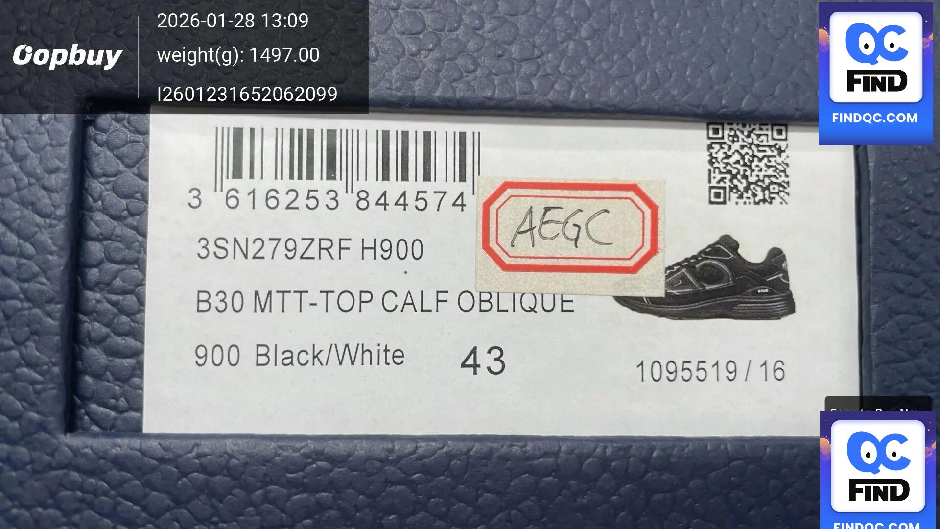 Dior B30 MTT-TOP CALF OBLIQUE 900 Black/White QC