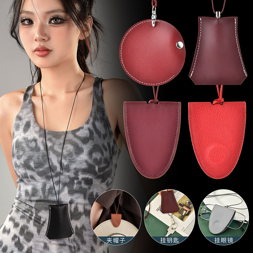 Hanging neck magnetic multi-functional leather sunglasses clip necklace women's glasses storage lanyard neck decoration hanging chain accessories