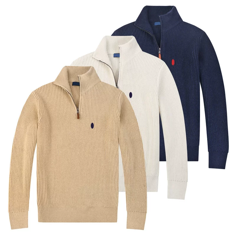 Autumn and Winter New Casual Sweater Men's Half High Collar Knitted Sweater Coat Thickened Knitted Sweater Stand up Collar Small Label Base Sweater
