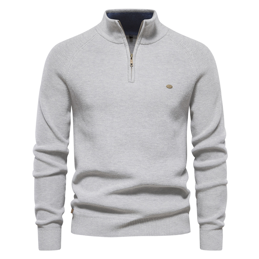 Autumn and Winter New Men's European Size Cross-Border Sweater, Long-Sleeve Half-Zip Stand Collar, Solid Color, Versatile, Casual, Trendy for Men