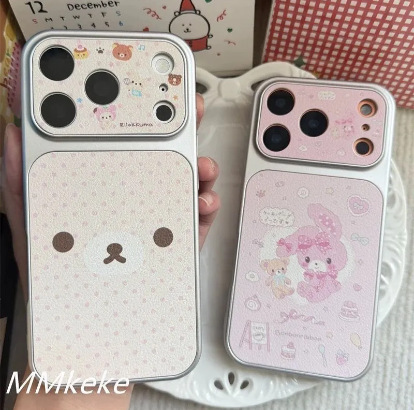 Polka Dot Rilakkuma Suitable for Apple 17 Pro Max Leather Texture Large Window Case 16 15 Pro Cute 14 15 Soft Case 13P
