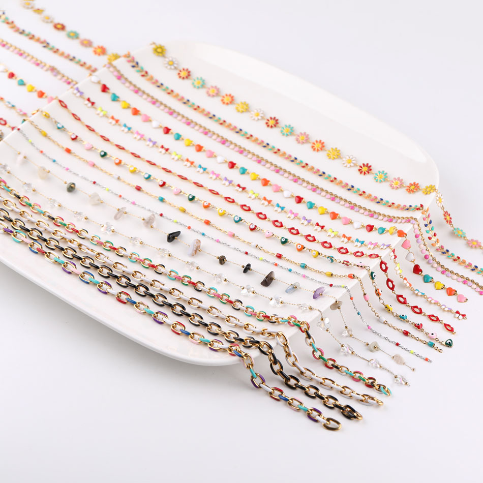 Stainless Steel Color Crystal Pearl Chain Heart-shaped Eye Handmade Chain DIY Bracelet Necklace Accessories Material