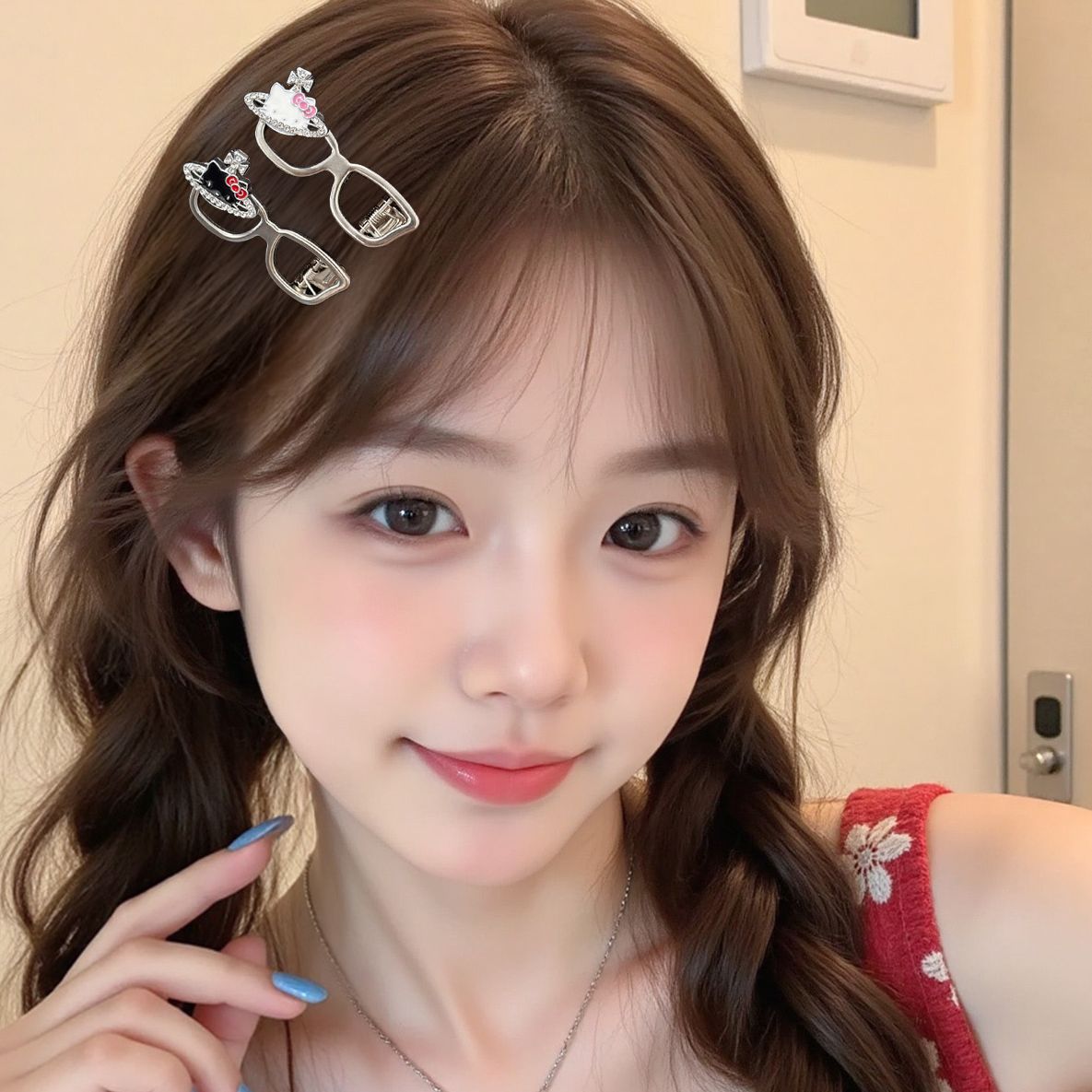 Cute Rhinestone Kt Cat Hair Clip, Cartoon Creative Ins-Style Side Bangs Clip, Super Adorable Internet Celebrity Hair Clip