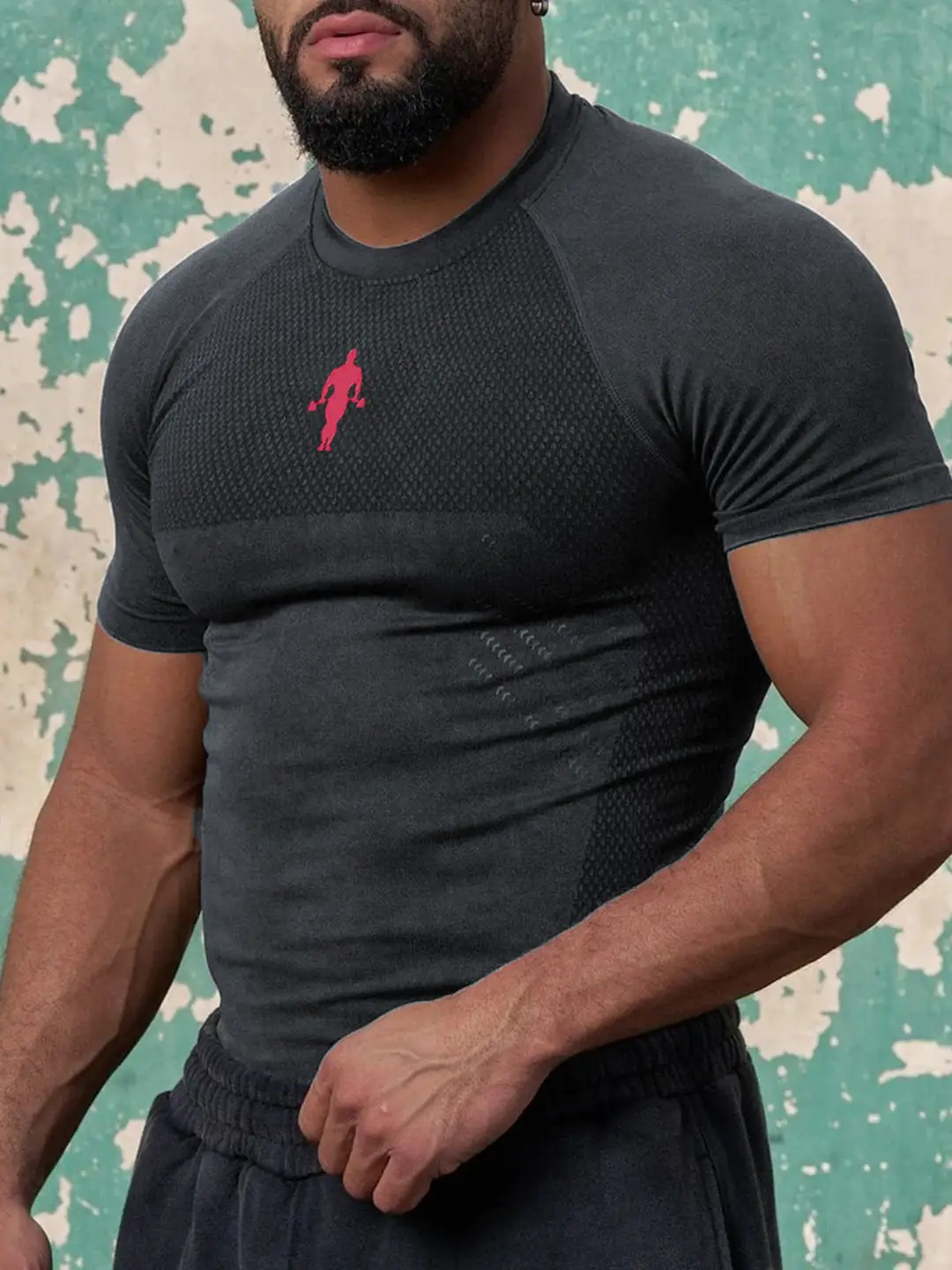 Youngla Sports Short-Sleeve Men's T-Shirt, Quick-Dry, Stretchy, American-Style Trendy Brand, Fitness Muscle Gym Shirt, Cuff-Tucked Design